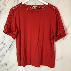 Talbots Red Short Sleeve Top with Lace Detail